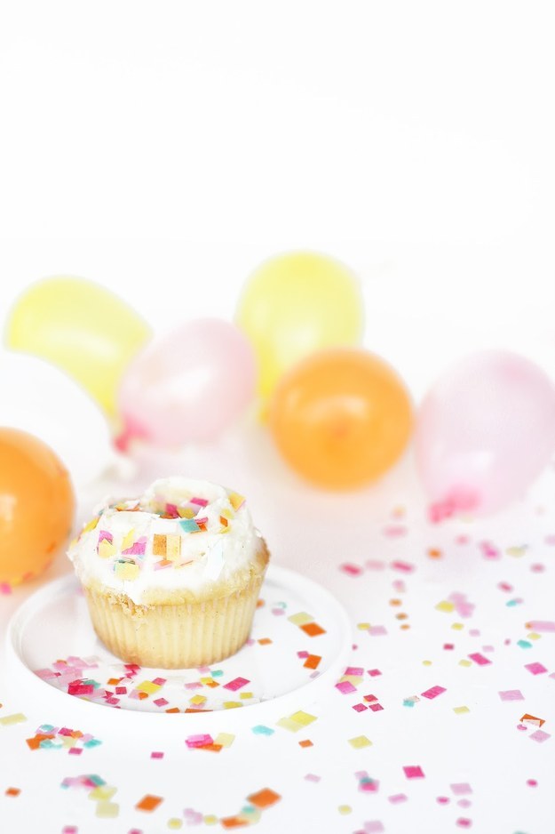 Cover your cupcakes with edible confetti.