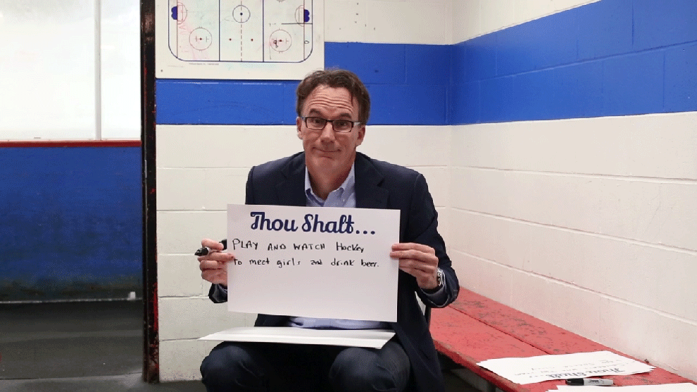"Thou shalt play and watch hockey to meet girls and drink beer." Labatt Blue and John Buccigross are raising awareness for sled hockey with Labatt’s Pass It Forward initiative. Learn more today.ALWAYS ENJOY RESPONSIBLY. Beer. ©2015 Labatt USA, Buffalo NY. All Rights Reserved.Images by Sarah Stone / © BuzzFeed