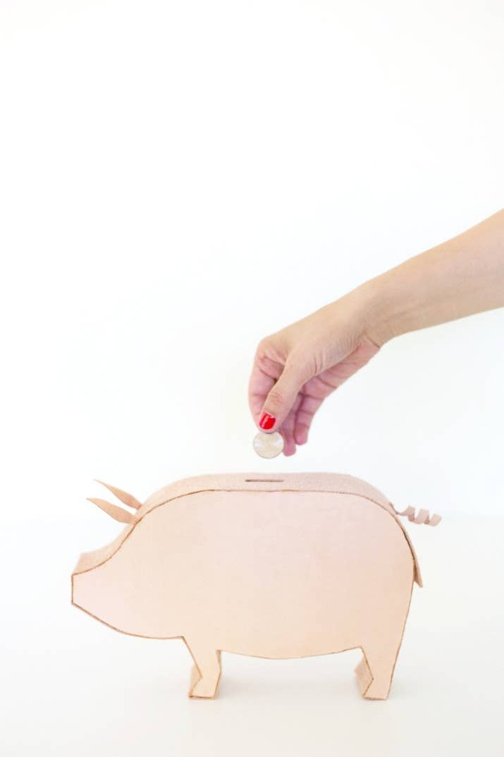 The piggy has a liftable flap (so you don't have to rip it apart to make a 