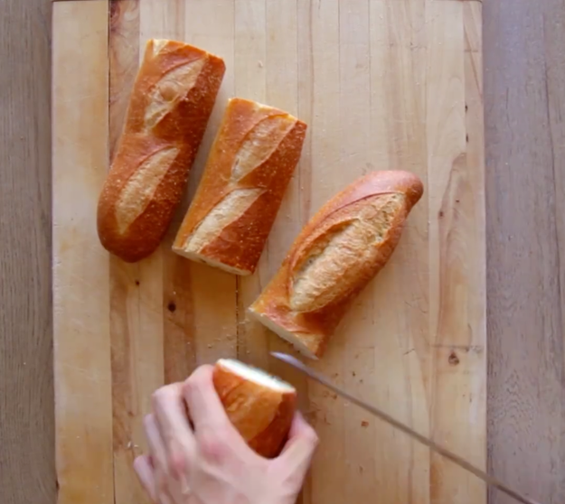 Then slice a baguette into four pieces: