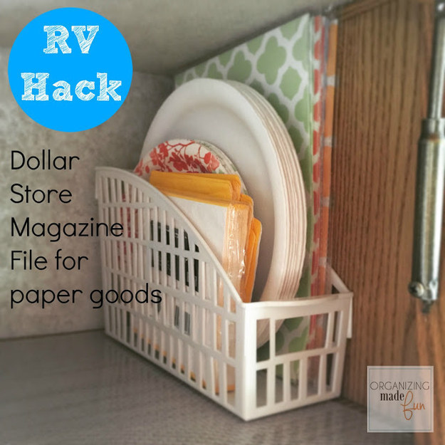 Then use magazine files to hold your placemats and paper goods.
