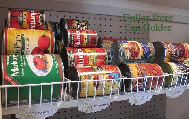 Pick out some small baskets for canned food organization.