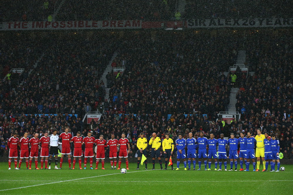 Great Britain and Ireland teams observe a silence for the victims of Friday's Paris attacks as a charity football match on Saturday 14 November.
