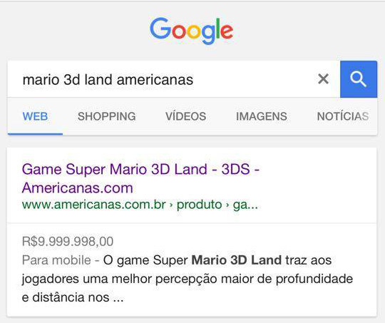 R$ 9.999.998?????Percebemos o erro no site nesta segunda-feira.