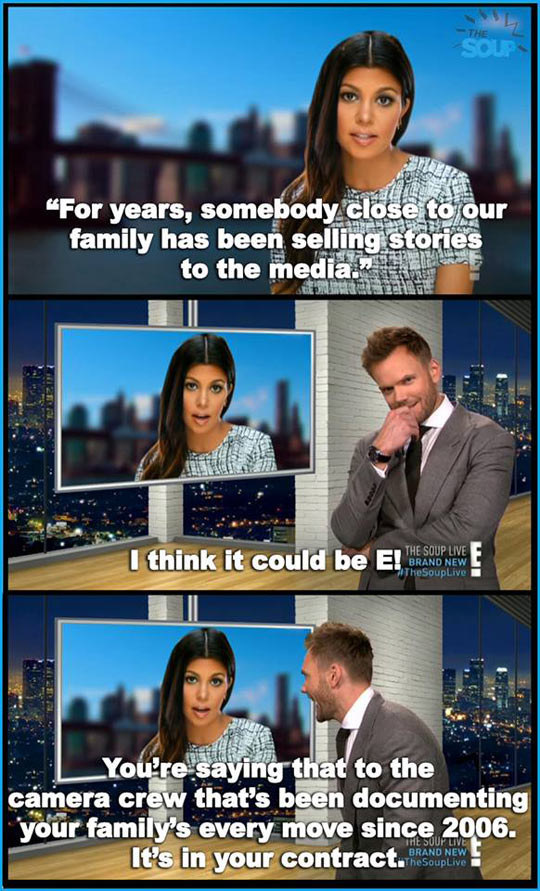"After 11 life changing years working with the best production staff, group of writers and host any producers could ever hope for, it's time to go be funny and stupid somewhere else," Soup EP K.P. Anderson told BuzzFeed. "We'd like to thank Ted Harbert and Jay James who brought The Soup to life, as well as Gary Snegaroff at Wilshire Studios who has carried the flame for us these past few years. We'd also like to thank all of the passionate fans who watch the show, tweet about it and paid enough attention to stop calling it 'Talk Soup.' Personally, I look forward to being able to stop following the Kardashians on Twitter and getting back the part of my brain that remembers sports stats.""Hope everyone joins us for these last few shows," added EP Edward Boyd. "We ain't got nothing to lose, baby."The Soup will continue to air episodes Fridays at 10 p.m. through to the Dec. 18 finale with McHale, Lou, and Mankini in tow. However, this might not be the end of McHale's relationship with E!, as the actor/comedian still has a development deal with the network that spawned fellow comedy talk show The Comment Section.Still, with the departure of The Soup, the world will have to look elsewhere for someone to mock the inanity of reality TV on a weekly basis...and nobody does it quite like Joel McHale and The Soup.
