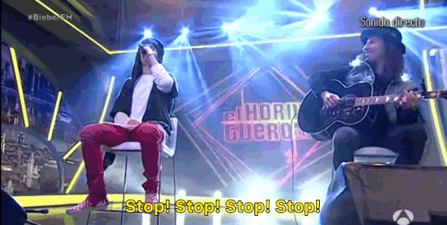 Annoyed, Bieber yelled over the music, "At least clap on the right notes."