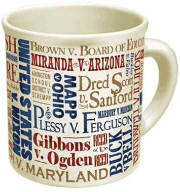 The names of the loser of each case appear when the mug gets heated like a courtroom battle.$13.95 from The Unemployed Philosophers Guild.