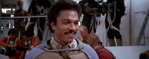 Lando knows how much of a badass he is. Look at that smirk and head-tilt. Only the most player of players could pull that off. He also totally knows he fucked up, and redeems himself by destroying the Death Star. A man with integrity? PRAISE.