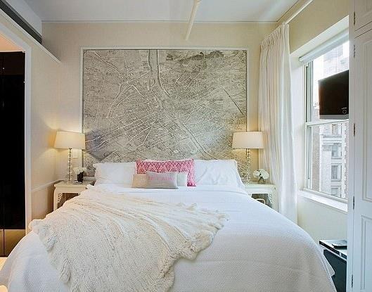 Put a map behind your bed for a DIY headboard.