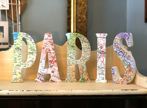 Repurpose some old maps to make awesome letters for your bedroom.