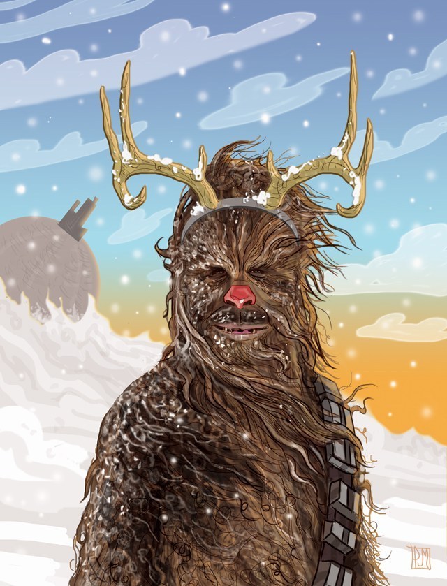 Turn this wonderful Chewbacca drawing into a holiday card in no time.