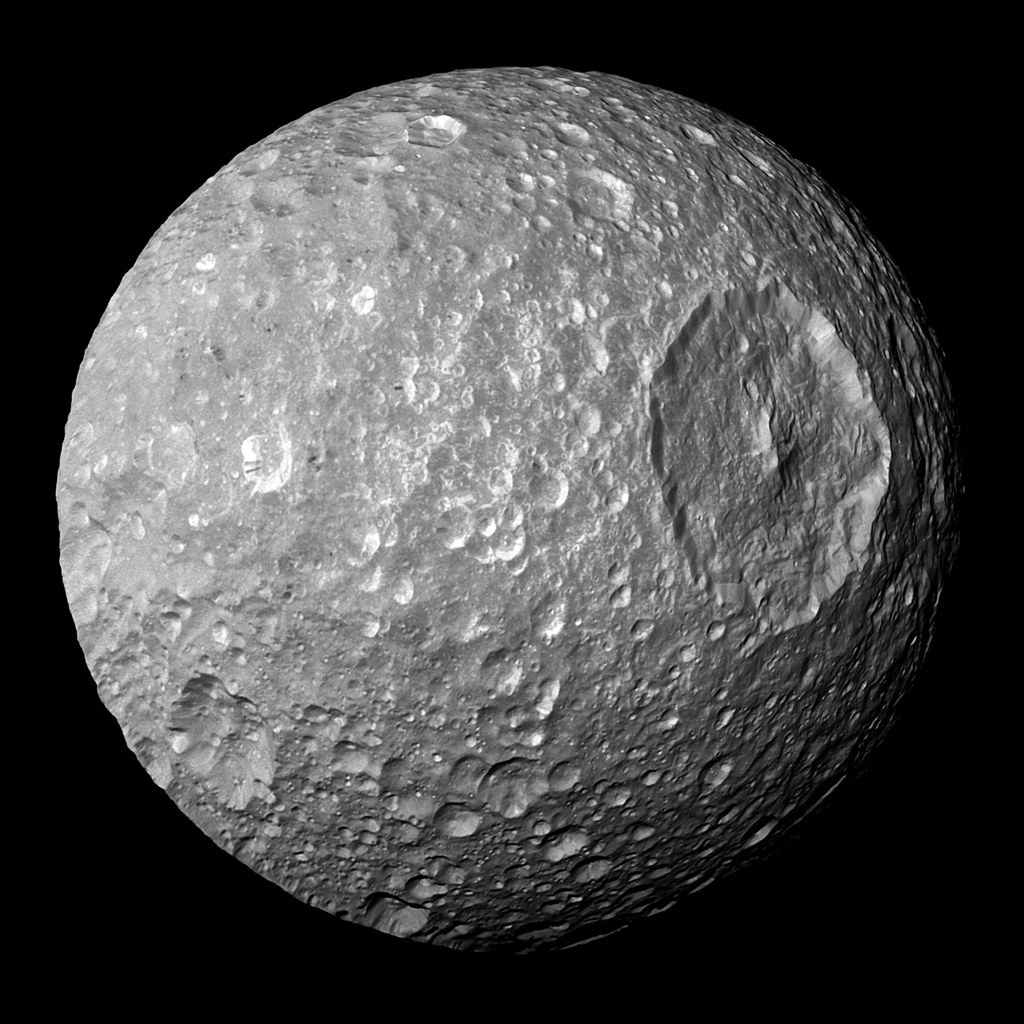 It's got a massive impact crater in it that nearly destroyed it back in the day.