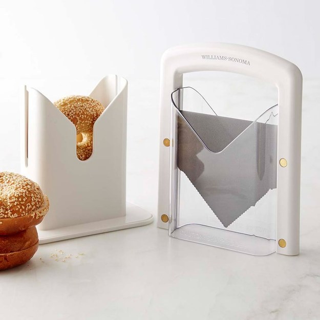 A stainless-steel guillotine for safely slicing bagels in half so you can enjoy them much faster.