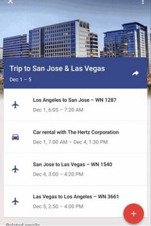 Automatically pulls out travel details, which you can send