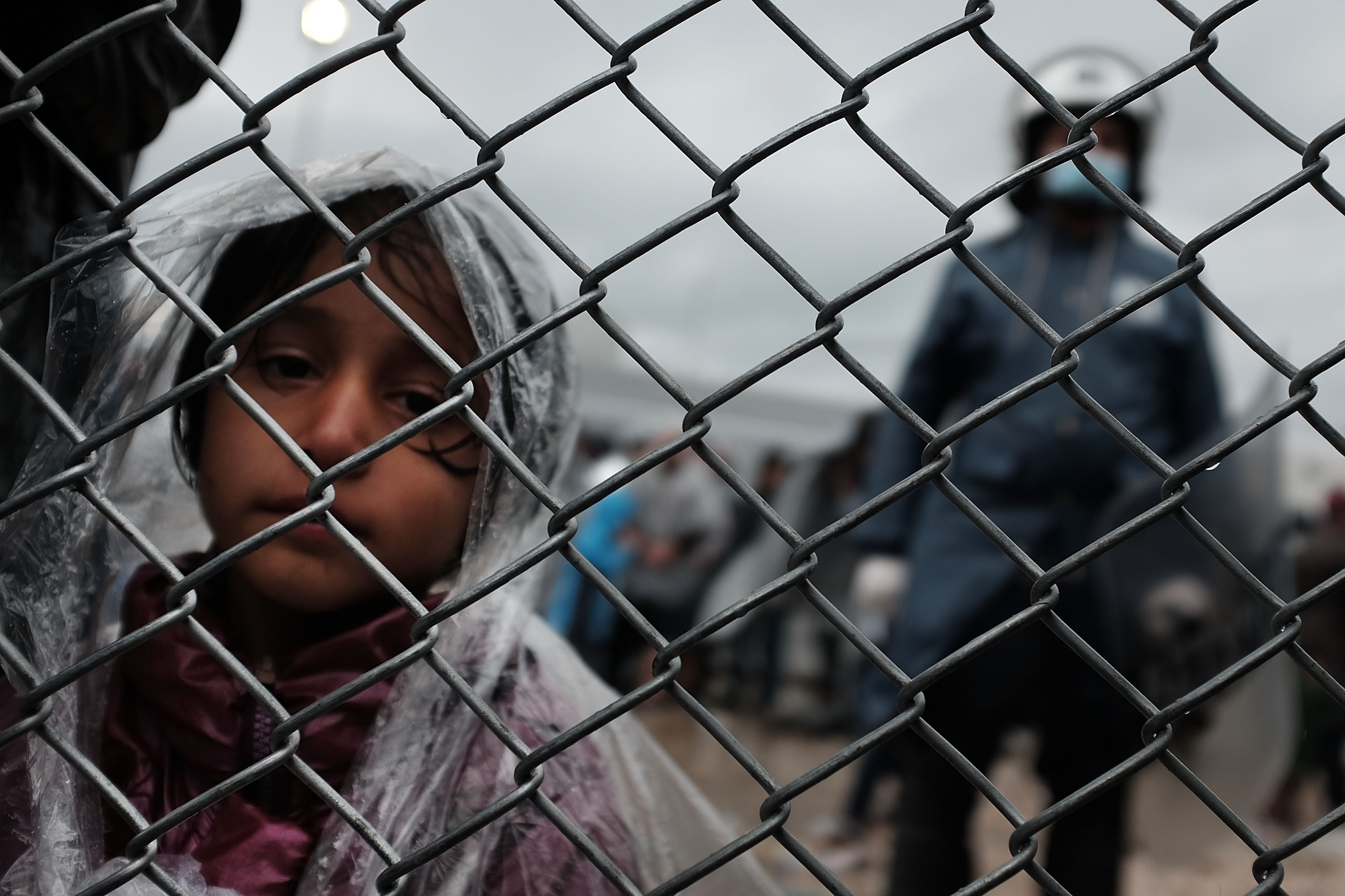 Syrian refugee child in migrant camp in Greece