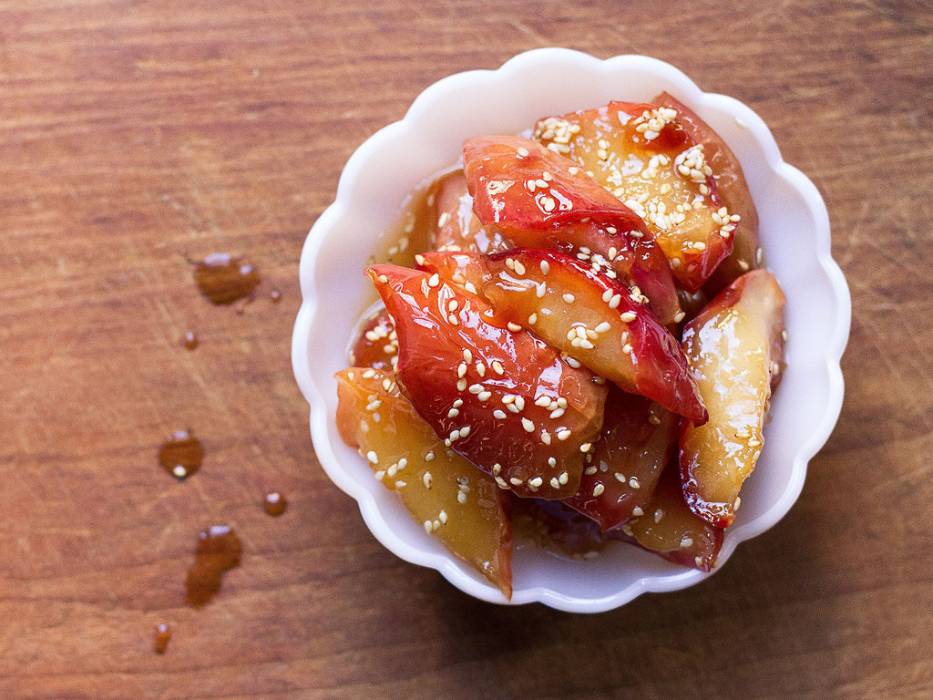 Honey-Roasted Apples With Calvados and Sesame