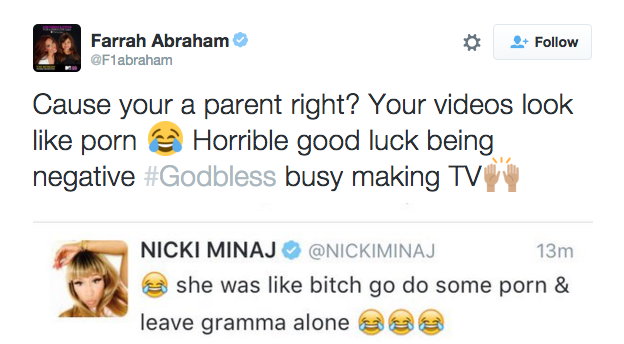 624px x 344px - Nicki Minaj Blasted Farrah Abraham From \