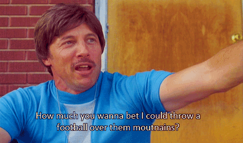 Image result for uncle rico throw a football over them mountains animated gif