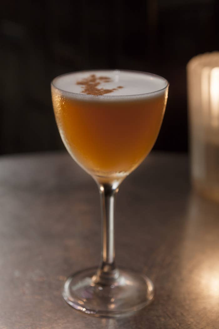 There's both three wood whisky and blood orange liqueur in this cocktail, so it's like eating blood oranges in a wild Scottish woods. I think. Maybe. Just go drink it.