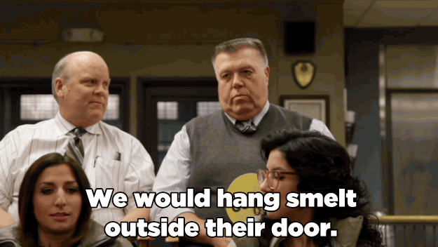 Joel: We would hang smelt outside their door.Melissa: What's smelt?Chelsea: It's fish!Joel: It's like a big sardine. So they got back at us by sending us this beautiful pan of brownies. But then my other roommate ate a whole row and he was in the bathroom for ten days because they had filled the brownies with Ex-Lax. Joe: You guys asked for it!Joel: Yeah, that was their retribution.