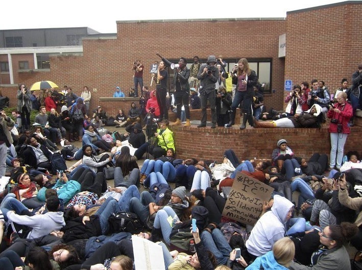 Students stage a &quot;die-in&quot; at Ithaca college in November, 2016.