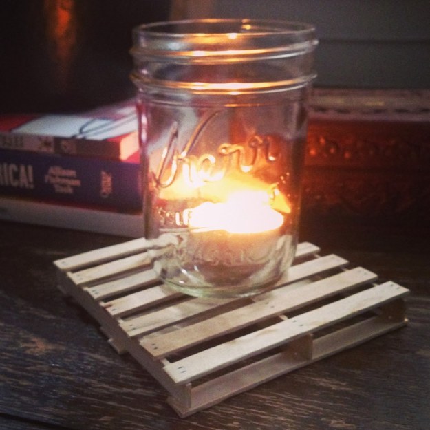 Pile some sticks into mini pallet coasters: