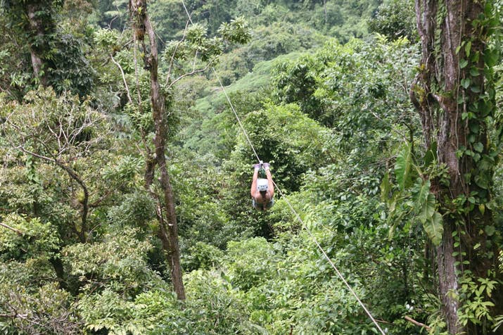 Most people go ziplining in Arenal or Monteverde, but you can also go in other places around the country. I went in Monteverde, and it was amazing! I'm really scared of heights (and, fine, pretty much all scary things), so this was big for me — but I ended up loving the ride, probably because I was going too fast to think.