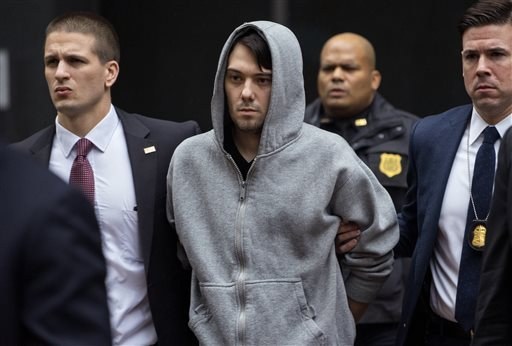 Martin Shkreli escorted by law enforcement agents in New York Thursday, Dec. 17, 2015.