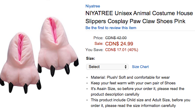 This result came up after searching for "erotic slippers" on Amazon, btw.