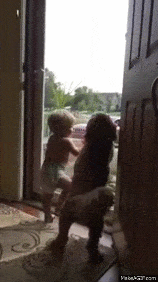The excited baby and pup!