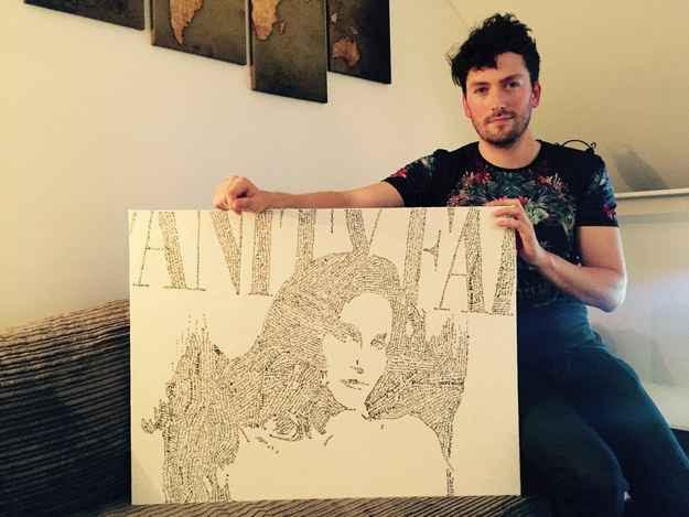 Conor Collins posed with a portrait of Caitlyn Jenner composed of hateful comments made about her.