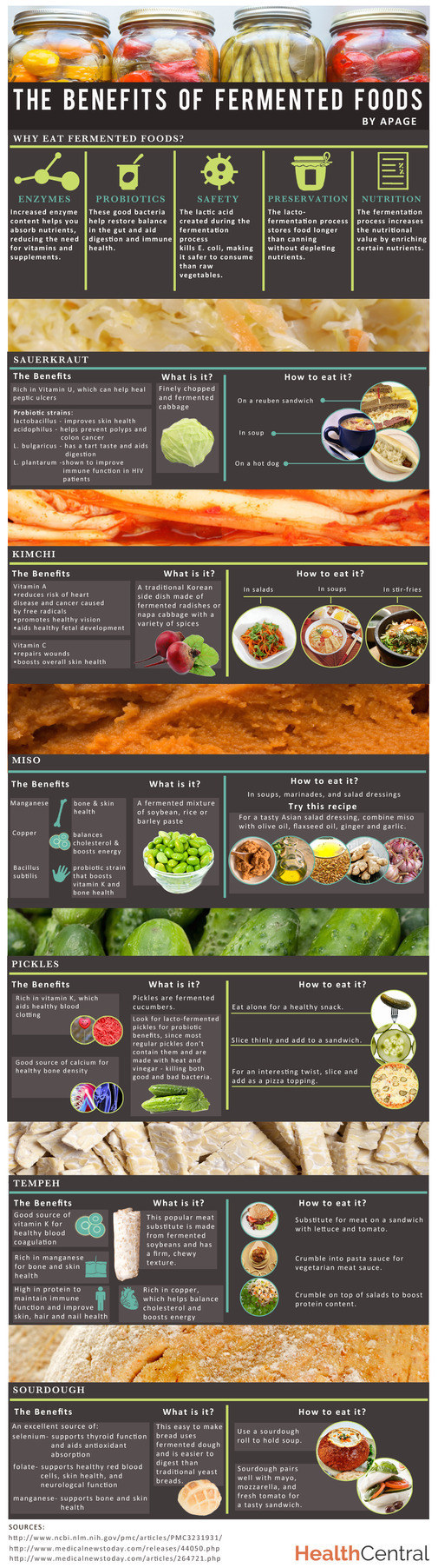 Fermented foods range from staples like pickles and yogurt, to less common ingredients like miso and tempeh. Learn more here.