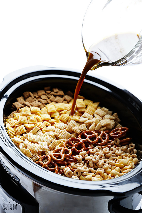 A slow cooker is great for cooking up homemade Chex Mix.