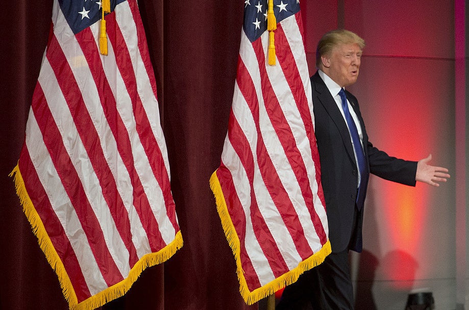 Donald Trump arrives at a campaign event during the debate.