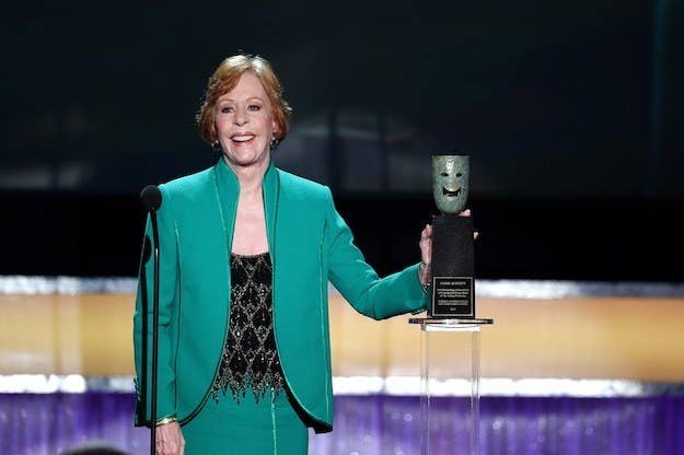 carol burnett green dress Burnett's Acceptance Speech At The SAG Awards Was Incredibly Inspiring swatch:the-metallic-gabriella-dress-red-foil-606