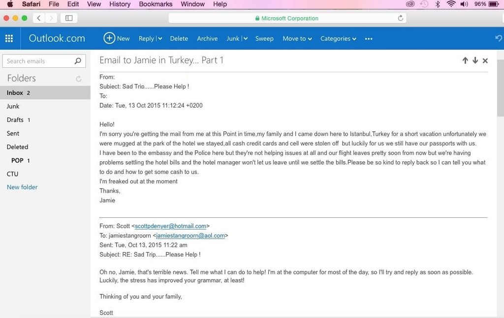 The first email from a distraught 'Jamie', begging for help. As a trusted friend, I jumped into action...