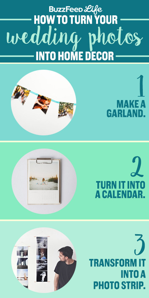 Me gustaría vovler a usar mis hermosas fotos de boda. ¿Alguna idea?— Kiera A. Unas lindas fotos de boda merecen más que una vida oculta en una caja debajo de la cama. ¡Qué el mundo las vea! Una forma nueva de sacarlas a relucir es imprimirlas y hacer una linda guirnalda con la que puedes decorar la casa o usarla sólo en aniversarios. Consigue el instructivo completo aquí. También puedes convertir tus preciosas fotos en un calendario minimalista por $29,99. Ingresa aquí para hacer uno. Otra idea: convierte tus recuerdos en una llamativa obra de arte de pared con una tira de fotografías. Haz un conjunto de 2 por $20 aquí.