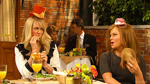Wow, everyone looks like hot garbage this morning. I'm glad I'm not the only one wearing sweatpants. Ooooo there is a Bloody Mary bar over there...STOP LOOKING AT IT CUZ YOU'RE DONE WITH DRINKING FOREVER.