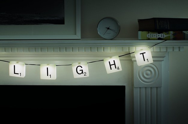 Customizable banner-style lights for people who love to play Scrabble.