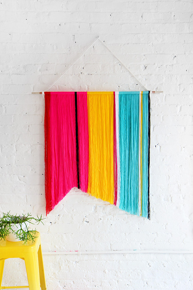 Strategically hang yarn to create a colorful display.