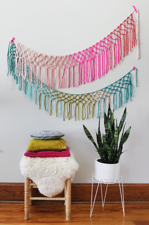 Make this macrame yarn garland for a splash of color.