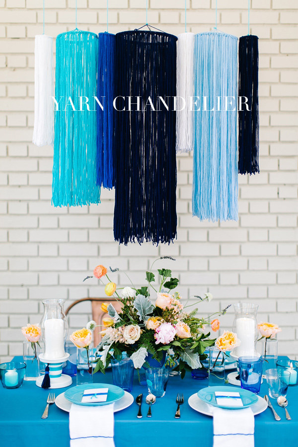 Shake things up with some chandeliers made of yarn.