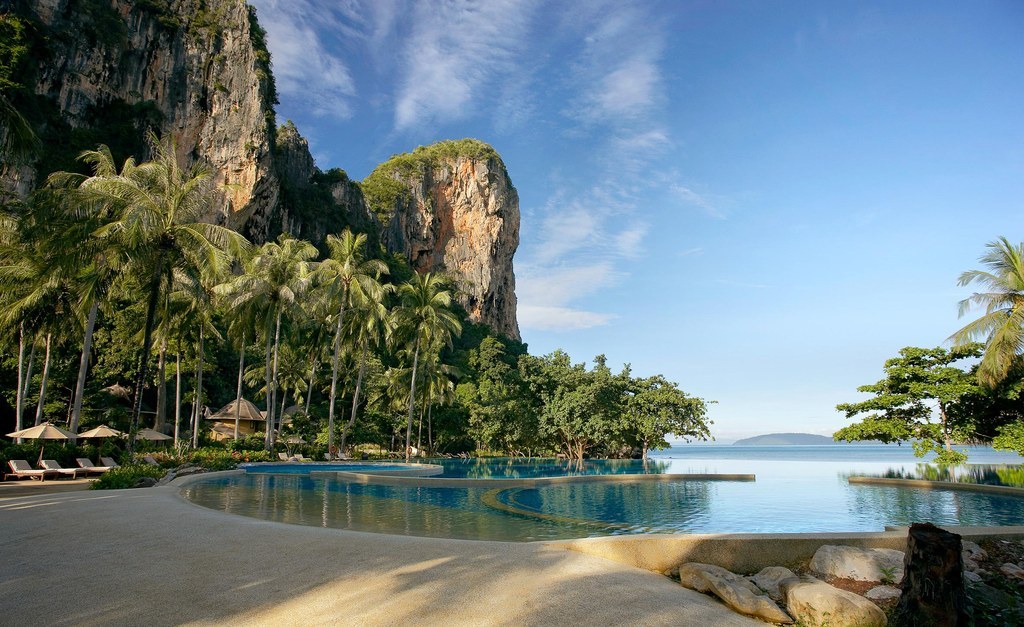 This luxurious resort is only accessible by sea. Surrounded by tropical gardens and coconut groves, with a backdrop of sheer cliffs, lush jungle and the clear waters of the Andaman Sea, this five-star accommodation is perfect for honeymooners and families alike. Each pavilion is two-stories, and there are also luxury villa options available. Spend your days relaxing on one of the three surrounding beaches, away from the hustle and bustle of Phuket.