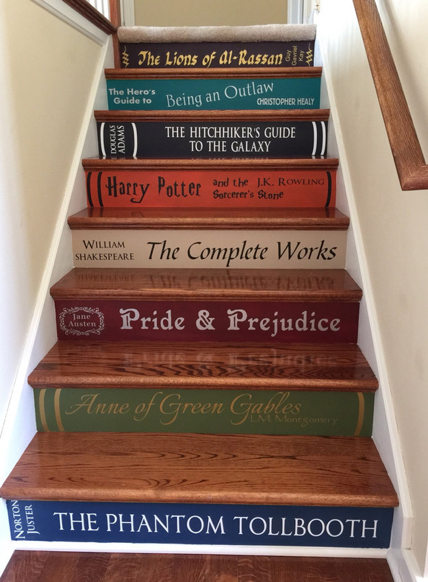 Decals to turn your stairs into a giant library.