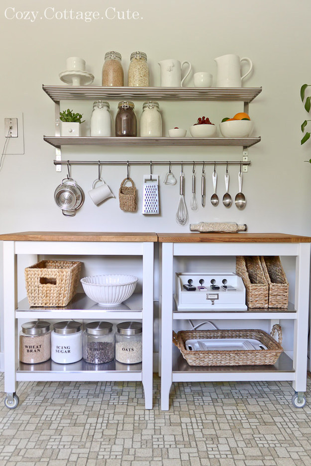 Nudge two kitchen carts together for a brand-new counter, instantly.