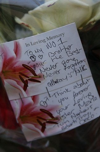 A tribute to David Byrne left by a family member at the scene of his shooting