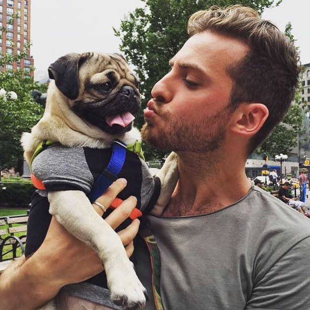 This is Jonathan Graziano, a 25-year-old writer for BarkPost in New York, and his 7-year-old pug Noodle.