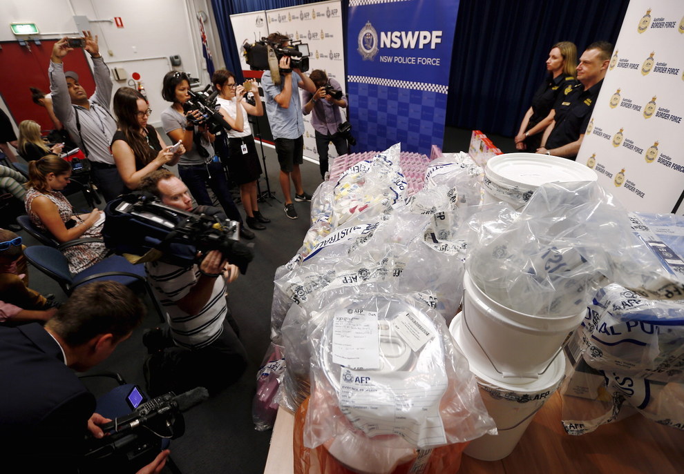 The Australian Border Force and Australian Federal Police on Monday unveiled one of their biggest seizures of illicit drugs in recent years, displaying nearly $1.25 billion AUD ($890.5 million U.S.) worth of liquid methamphetamine.