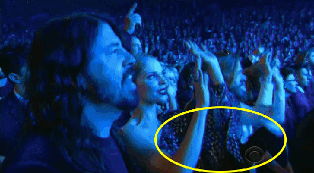 The Foo Fighters' frontman was caught getting down to Lionel Ritchie while clutching a red Solo cup by the show's reaction cam.