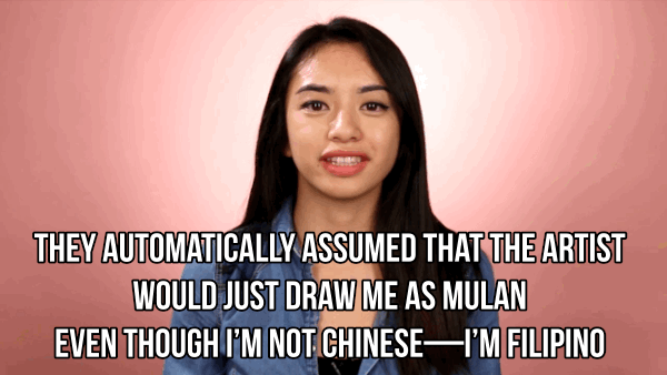 "Eles automaticamente acharam que o artista me desenharia como Mulan, mesmo que eu não seja chinesa -- eu sou filipina."